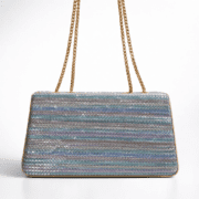 Champagne Shimmer Crystal-Embellished Evening Clutch with Gold Chain Strap - Image 2