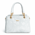 Elegant White Floral Embossed Handbag with Gold Chain Handles – Luxury Women’s Shoulder Bag