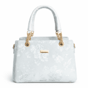 Elegant White Floral Embossed Handbag with Gold Chain Handles – Luxury Women’s Shoulder Bag