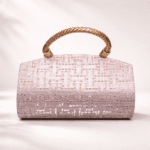 Luxury Laser-Cut Geometric Clutch Bag with Braided Metallic Top Handle – Elegant Rose Gold Evening Handbag