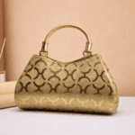 Gilded Geometric Frame Handbag with Tubular Handle