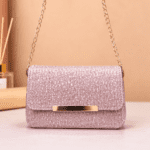 Rose Shimmer Croc-Embossed Evening Bag – Gold Chain Strap Crossbody & Clutch