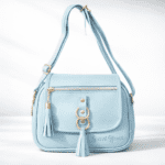 Sky Blue Stylish Sling Bag for Women – Trendy Crossbody Handbag with Tassel & Gold Chain Detail
