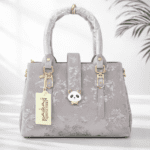 Elegant Floral Print Panda Lock Handbag for Women (Premium Grey Shoulder Bag)
