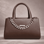 Classic Brown Top Handle Handbag for Women – Premium Leather-Look Tote with Chain Accent Strap