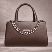 Classic Brown Top Handle Handbag for Women – Premium Leather-Look Tote with Chain Accent Strap