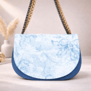 Elegant Blue Floral Print Chain Sling Bag for Women - Image 2