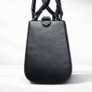 Elegant Black Textured Handbag for Women – Premium Structured Top Handle Tote with Gold Accent - Image 3