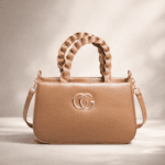 Elegant Tan Braided Handle Crossbody Handbag