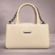 Cream Beige Elegant Top Handle Handbag for Women – Minimal Luxury Shoulder Tote with Chain Strap