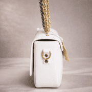 Luxury White Chain Strap Shoulder Bag for Women – Premium Flap Crossbody Handbag with Gold Logo Detail - Image 3