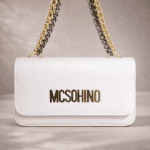 Luxury White Chain Strap Shoulder Bag for Women – Premium Flap Crossbody Handbag with Gold Logo Detail