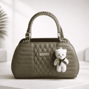 Elegant Quilted Handbag with Teddy Charm – Premium Women’s Top Handle Purse