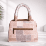 Pink Tweed Structured Handbag with Metallic Zip