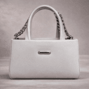 Elegant Grey Top Handle Handbag for Women – Minimal Structured Tote with Chain Strap