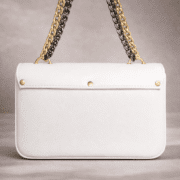 Luxury White Chain Strap Shoulder Bag for Women – Premium Flap Crossbody Handbag with Gold Logo Detail - Image 2