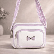 Cute Lavender Bow Design Multi-Pocket Crossbody Sling Bag