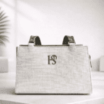 Monogrammed Canvas Tote Bag with Elegant HS-Style Emblem