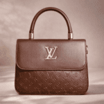 Luxury Brown Monogram Top Handle Handbag for Women – Premium Structured Flap Bag with Gold Detail