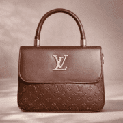 Luxury Brown Monogram Top Handle Handbag for Women – Premium Structured Flap Bag with Gold Detail