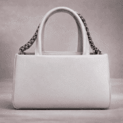 Elegant Grey Top Handle Handbag for Women – Minimal Structured Tote with Chain Strap - Image 2