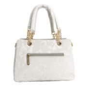 Elegant White Floral Embossed Handbag with Gold Chain Handles – Luxury Women’s Shoulder Bag - Image 2